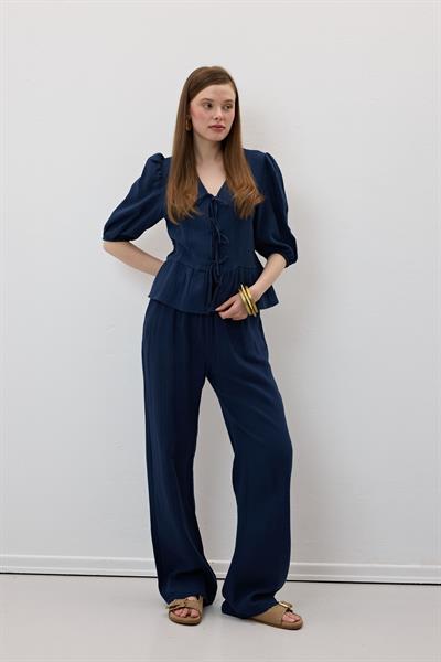 Beli Lastikli Müslin Pantolon LACİVERT