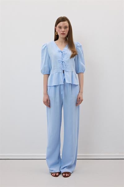 Beli Lastikli Müslin Pantolon MAVİ