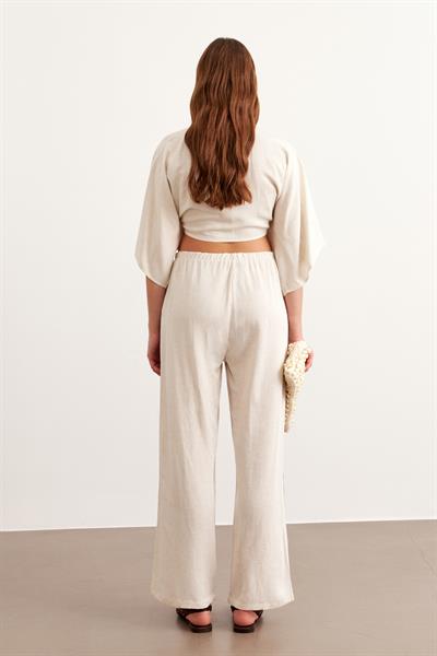 Beli Lastikli Nakış Detaylı Pantolon TAŞ