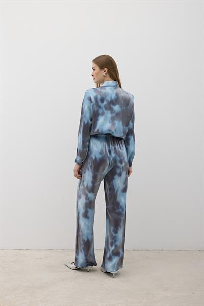 Beli Lastikli Saten Pantolon MAVİ