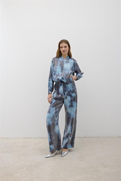 Beli Lastikli Saten Pantolon MAVİ