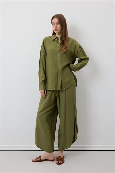 Beli Lastikli Yırtmaçlı Pantolon HAKİ