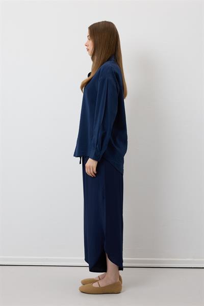 Beli Lastikli Yırtmaçlı Pantolon LACİVERT