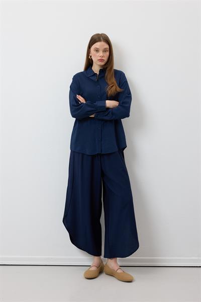 Beli Lastikli Yırtmaçlı Pantolon LACİVERT