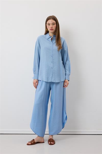 Beli Lastikli Yırtmaçlı Pantolon MAVİ