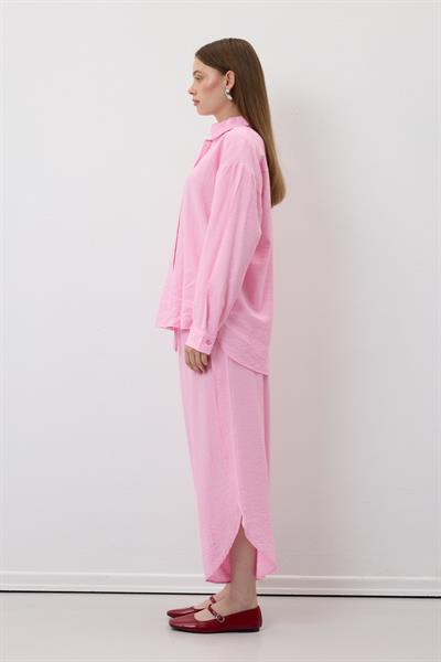 Beli Lastikli Yırtmaçlı Pantolon PEMBE