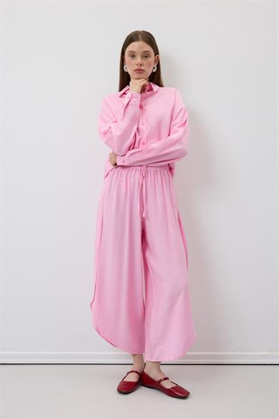 Beli Lastikli Yırtmaçlı Pantolon PEMBE