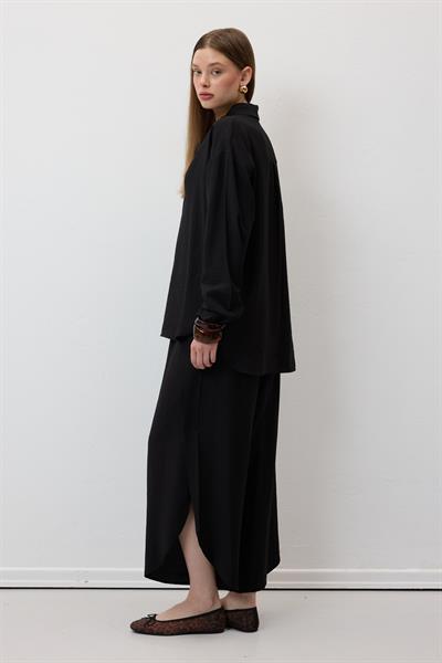 Beli Lastikli Yırtmaçlı Pantolon SİYAH