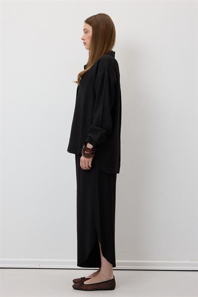 Beli Lastikli Yırtmaçlı Pantolon SİYAH