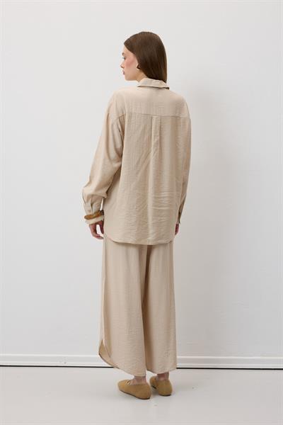 Beli Lastikli Yırtmaçlı Pantolon TAŞ