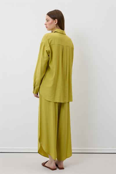 Beli Lastikli Yırtmaçlı Pantolon YAĞ YEŞİLİ