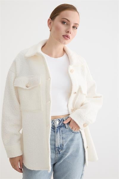 Buklet Kumaş Kadın Mont EKRU