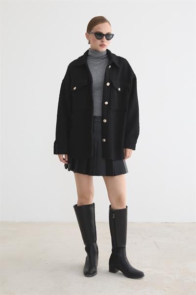 Buklet Kumaş Kadın Mont SİYAH