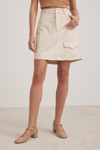 Cep Detaylı Gabardin Kadın Etek TAŞ