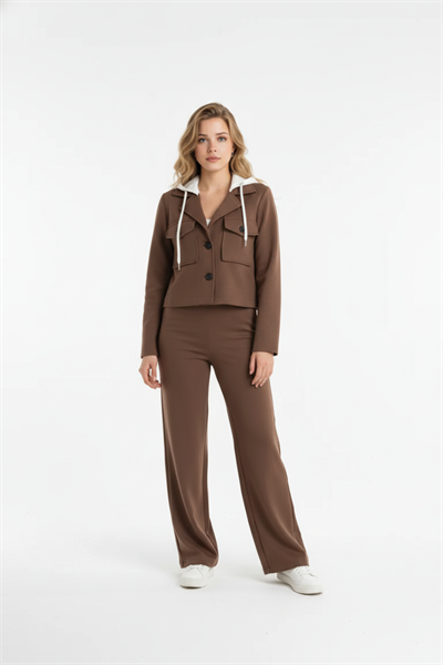 Çıkma Kapişonlu Spor Ceket KAHVE