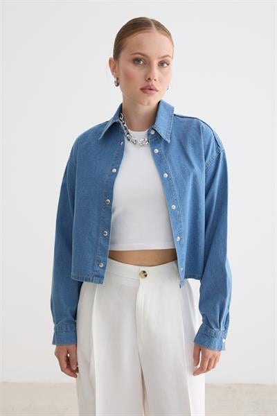 Çıt Çıt Detaylı Crop Gömlek TAŞ YIKAMA