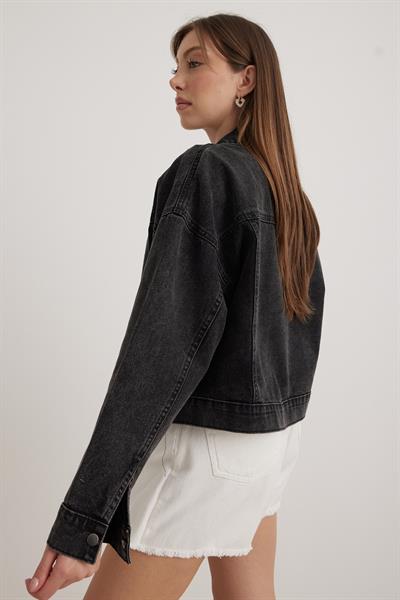 Çıt Çıtlı Kadın Kot Ceket BLACK