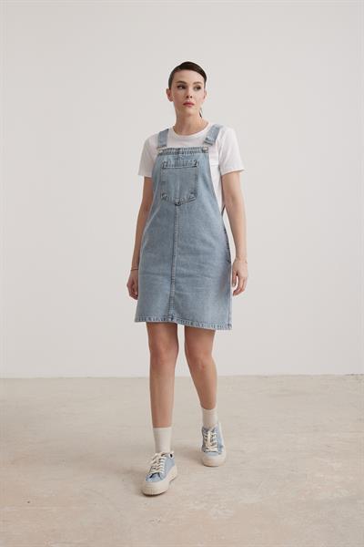 Denim Mini Kadın Salopet Elbise KAR YIKAMA