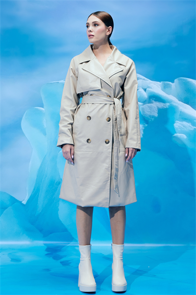 Deri Kumaş  Beli Kuşaklı Kadın Trençkot TAŞ