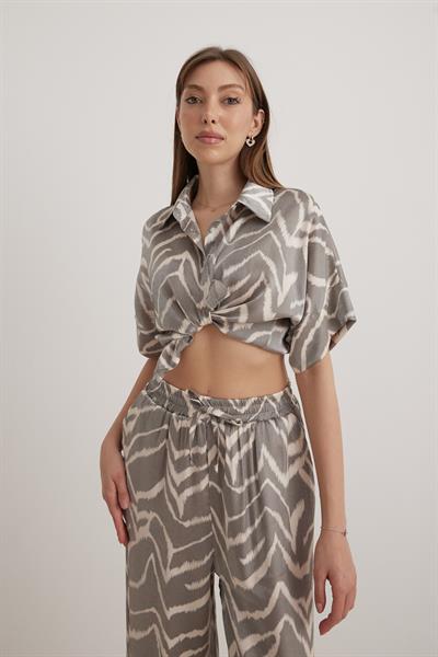 Desenli Kadın Saten Pantolon TEK RENK