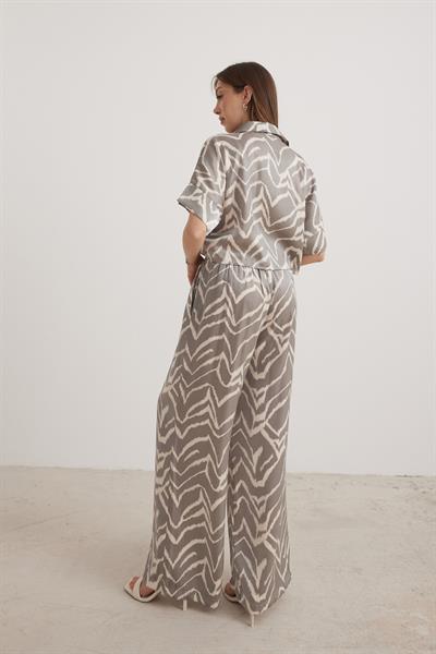 Desenli Kadın Saten Pantolon TEK RENK