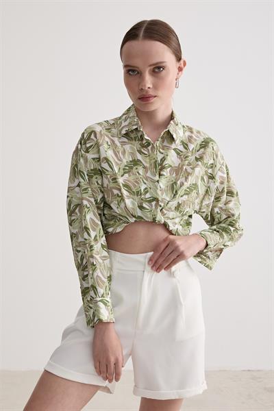 Desenli Uzun Kollu Oversize Gömlek YEŞİL