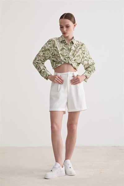 Desenli Uzun Kollu Oversize Gömlek YEŞİL