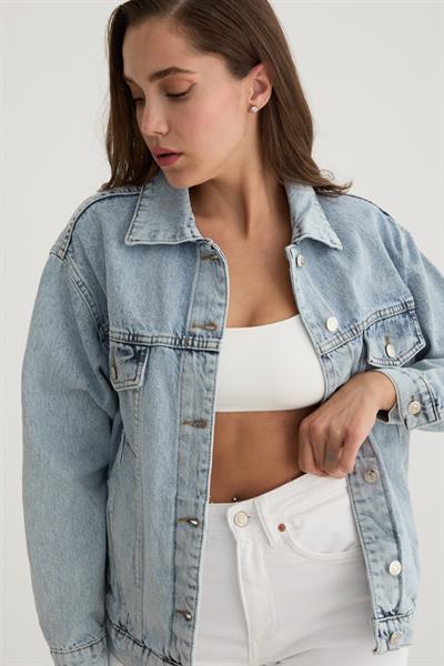 Düğme Detaylı Denim Kot Ceket KAR YIKAMA