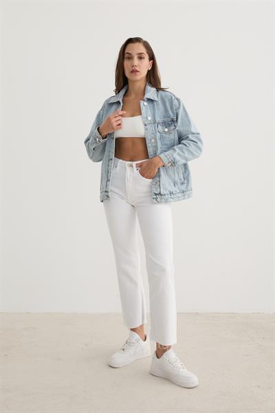 Düğme Detaylı Denim Kot Ceket KAR YIKAMA