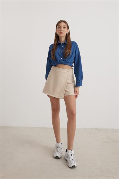 Düğme Detaylı Kadın Kot Gömlek KOYU MAVİ