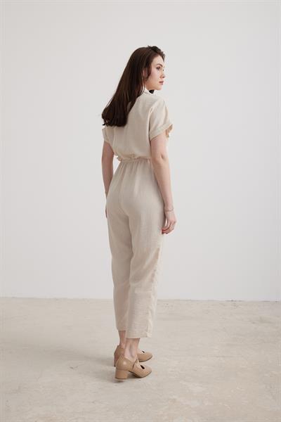 Düğme Detaylı Kadın Salopet TAŞ