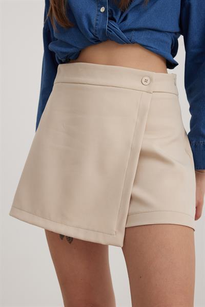 Düğme Detaylı Kadın Şort Etek TAŞ