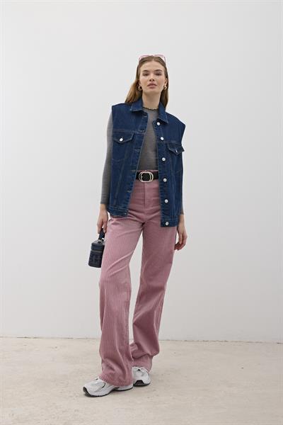 Düğme Detaylı Kot Yelek RİNS YIKAMA