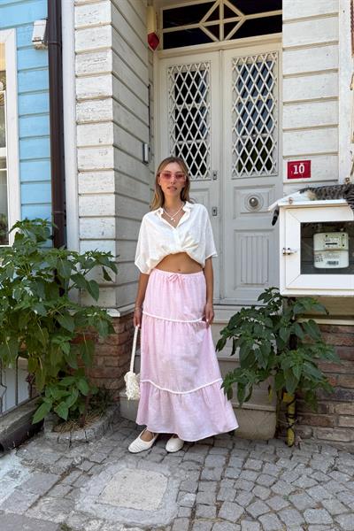 Düğmeli Önden Bağlamalı Gömlek PEMBE