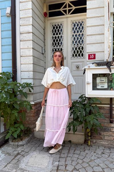 Düğmeli Önden Bağlamalı Gömlek PEMBE