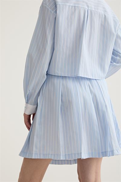 Fermuar Detaylı Tek Çizgili Kısa Etek MAVİ