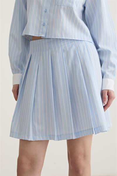 Fermuar Detaylı Tek Çizgili Kısa Etek MAVİ