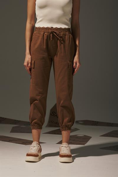 Gabardin Beli Lastik Kadın Pantalon TABA