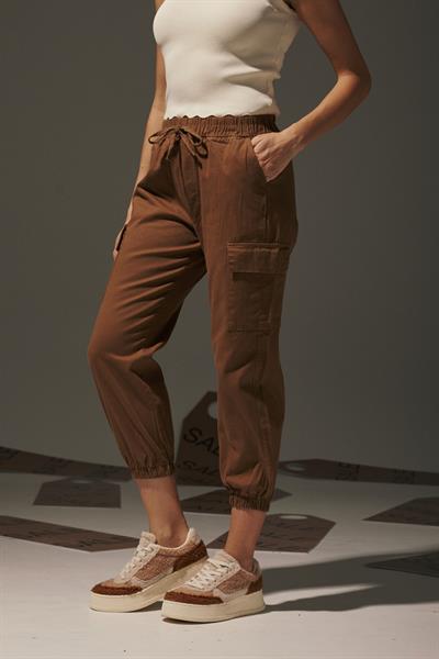 Gabardin Beli Lastik Kadın Pantalon TABA
