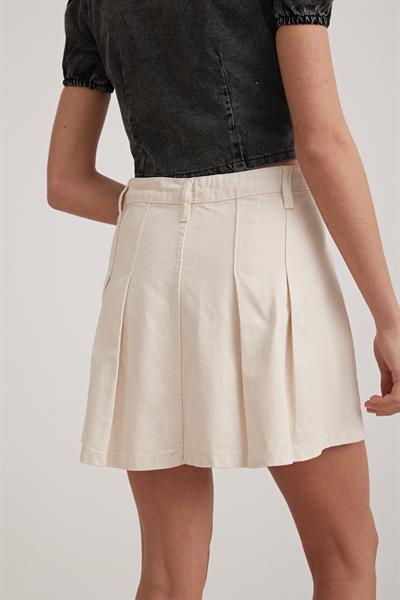 Gabardin Kot Pileli Kısa Etek TAŞ