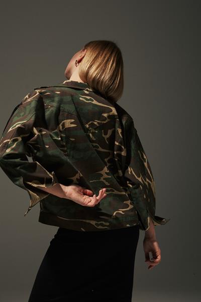 Gabardin Yıldız Püsküllü Kamuflaj Desen Kadın Ceket KAMUFLAJ