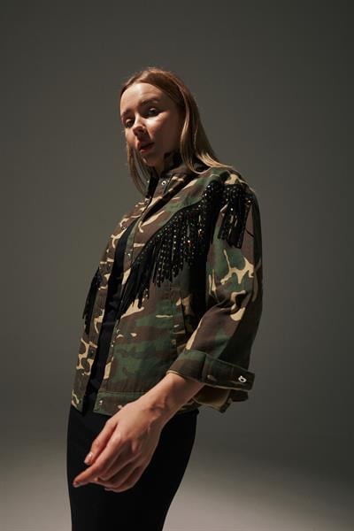 Gabardin Yıldız Püsküllü Kamuflaj Desen Kadın Ceket KAMUFLAJ