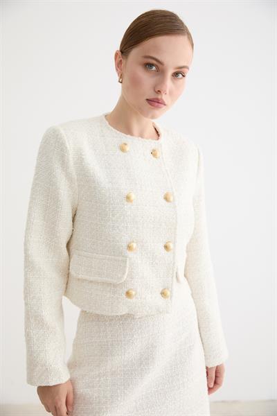 Gold Düğme Detaylı Kadın Ceket EKRU