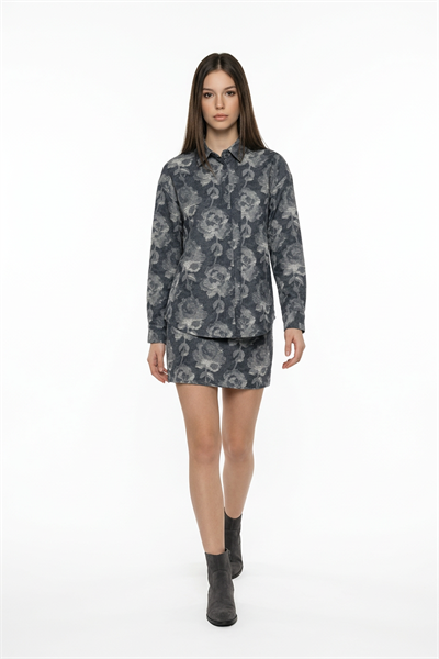 Gül Desenli Oversize Gömlek ANTRASİT