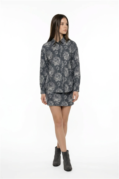 Gül Desenli Oversize Gömlek ANTRASİT