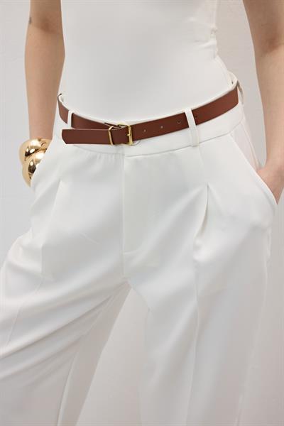 Hürrem Kumaş Beli Kemerli Kumaş Pantolon EKRU