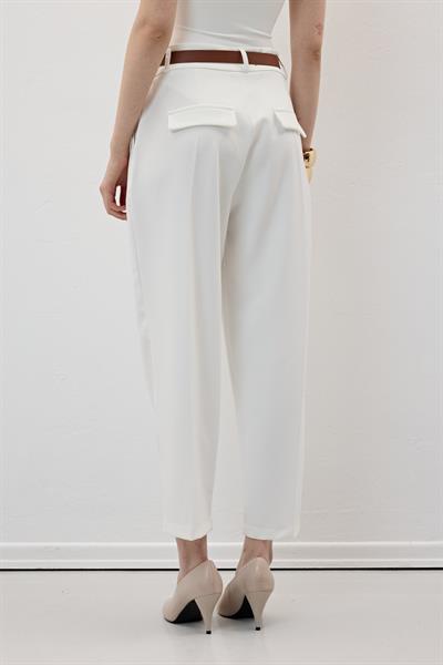 Hürrem Kumaş Beli Kemerli Kumaş Pantolon EKRU