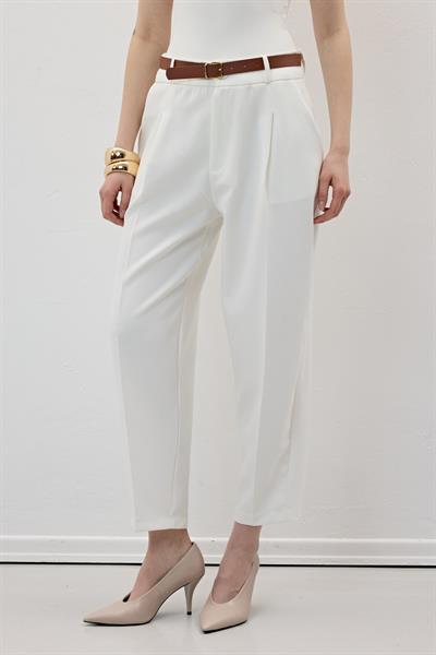 Hürrem Kumaş Beli Kemerli Kumaş Pantolon EKRU