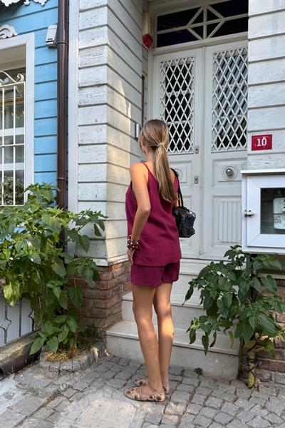 Kadın Askılı Oversize Bluz BORDO