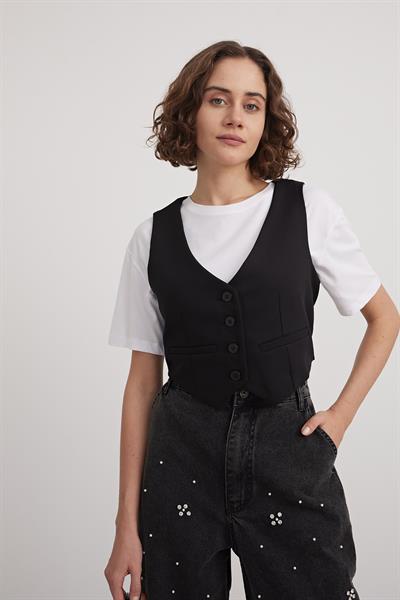 Kadın Astarlı V Yaka Yelek SİYAH